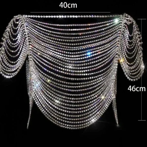 Rhinestone Lingerie Shoulder Chain Dress Bra for Women Set Bikini Jewelry Thong - Picture 9 of 10